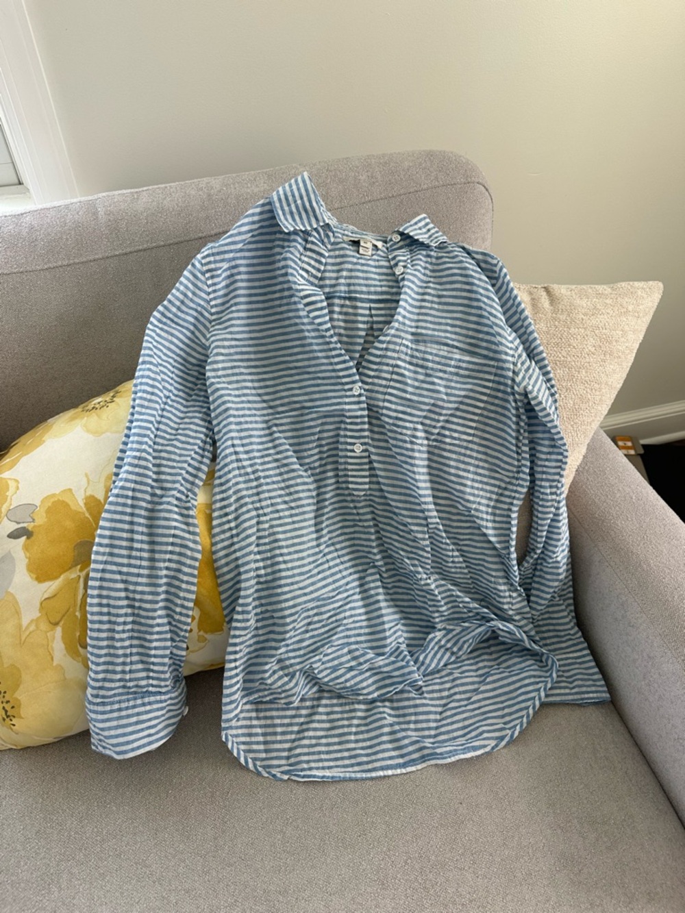 J. Crew Blue & White Striped PopOver lightweight Blouse